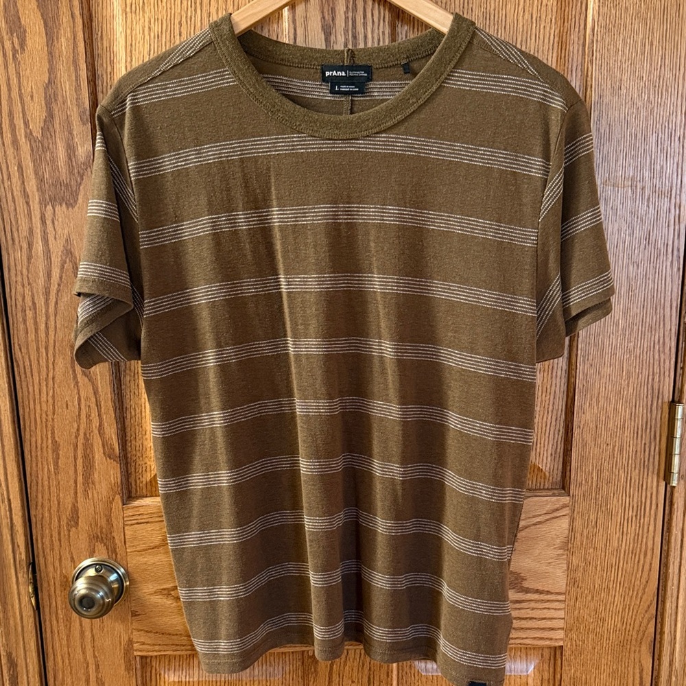 Prana Brown Striped Tee